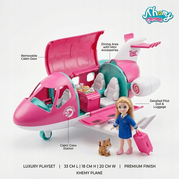 Samolot Odrzutowy Spielzeug mit Pilotenpuppe, Koffer und Kätzchen für Kinder