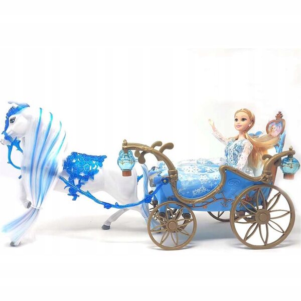 Carrozza XXL con Bambola e Cavallo Bianco - Set Principessa 52 cm Illuminata