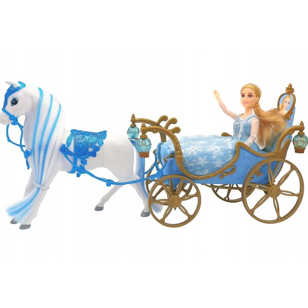 Carrozza XXL con Bambola e Cavallo Bianco - Set Principessa 52 cm Illuminata