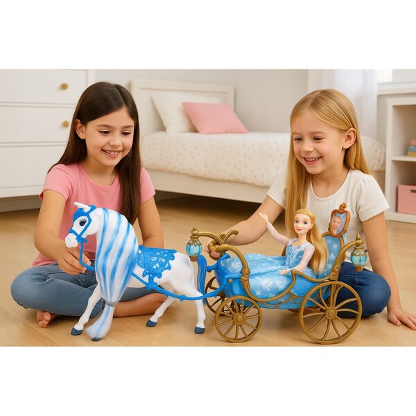Carrozza XXL con Bambola e Cavallo Bianco - Set Principessa 52 cm Illuminata