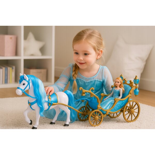 Carrozza XXL con Bambola e Cavallo Bianco - Set Principessa 52 cm Illuminata