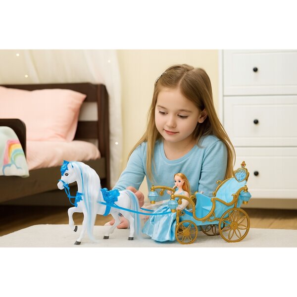 Carrozza XXL con Bambola e Cavallo Bianco - Set Principessa 52 cm Illuminata