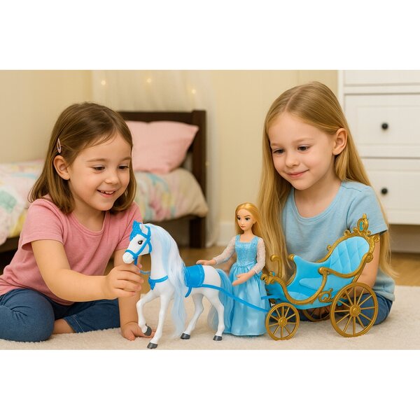 Carrozza XXL con Bambola e Cavallo Bianco - Set Principessa 52 cm Illuminata