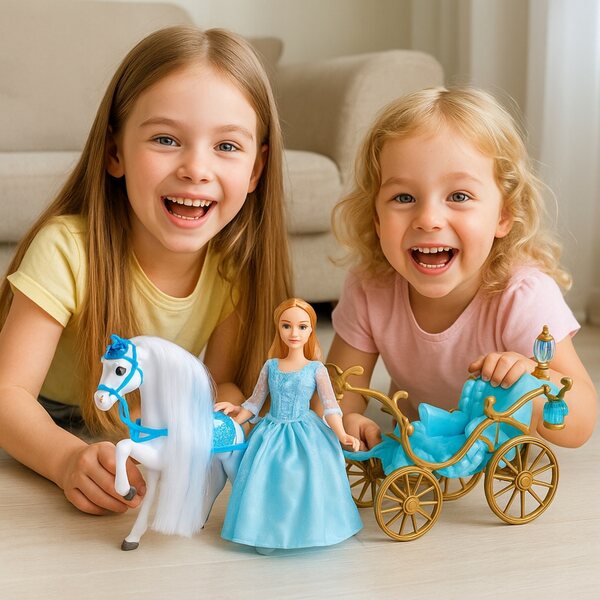 Carrozza XXL con Bambola e Cavallo Bianco - Set Principessa 52 cm Illuminata