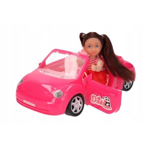 Mini bambola con auto rosa e cagnolino per avventure di gioco creative