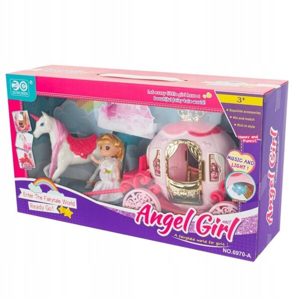 Kareta con unicorno e principessa giocattolo con luci e suoni per bambini 3+