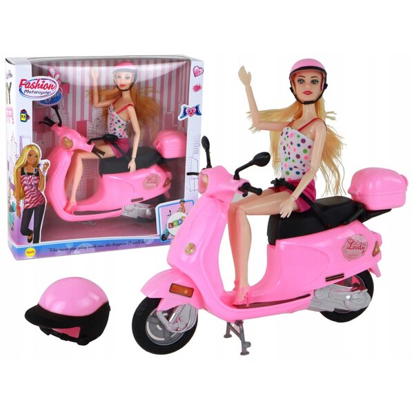 Rosa Puppe auf einem Roller mit beweglichen Teilen – Spielzeug von LEAN Toys