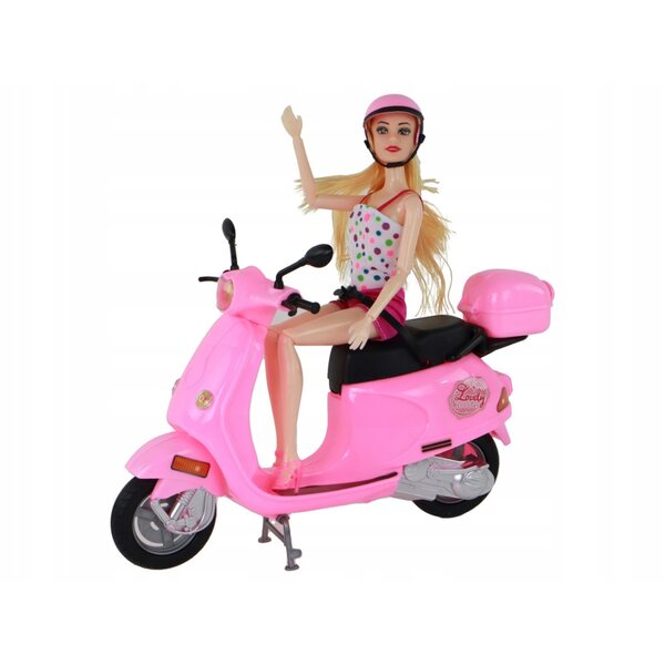 Rosa Puppe auf einem Roller mit beweglichen Teilen – Spielzeug von LEAN Toys