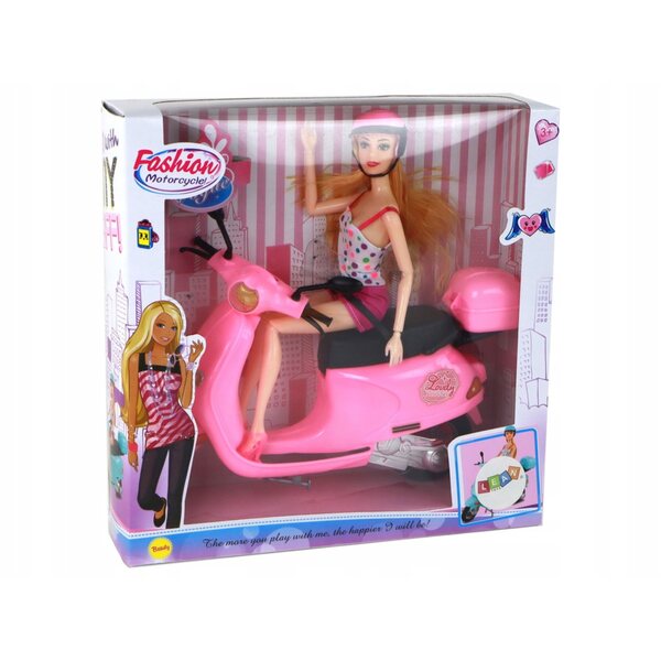 Rosa Puppe auf einem Roller mit beweglichen Teilen – Spielzeug von LEAN Toys