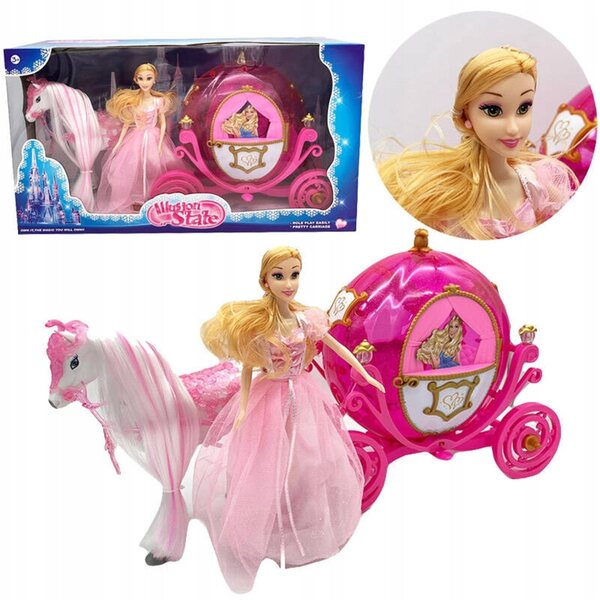 Kareta mit wandelndem Pferd und rosa Prinzessin mit Lichtern und Geräuschen