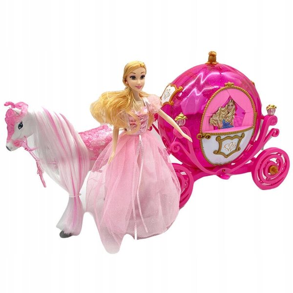 Kareta mit wandelndem Pferd und rosa Prinzessin mit Lichtern und Geräuschen