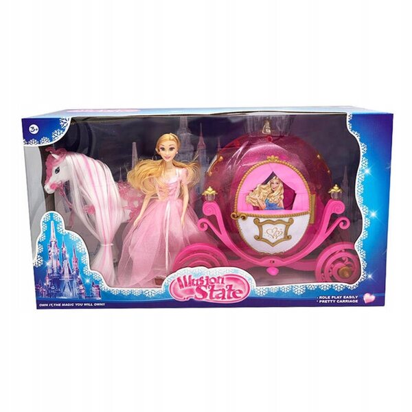 Kareta mit wandelndem Pferd und rosa Prinzessin mit Lichtern und Geräuschen