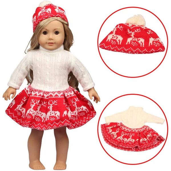 Vestiti natalizi per bambole americane 18 pollici - Set 2 pezzi maglione e cappello