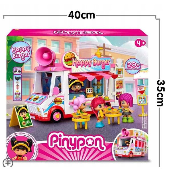 Pinypon Happy Burger Foodtruck aus Kunststoff – Spielzeugfahrzeug für Kinder ab 4 Jahren