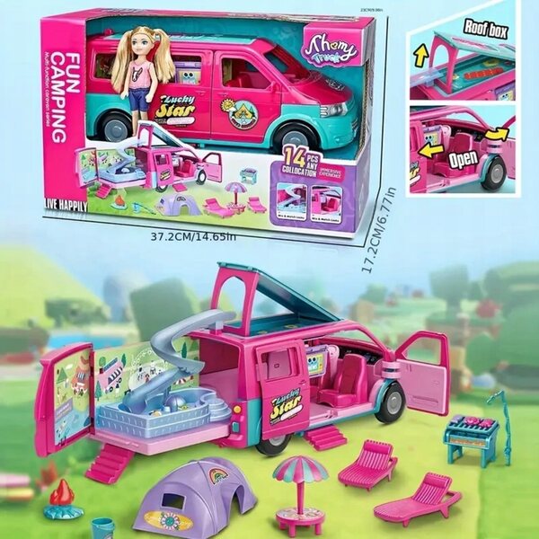 Dream Kamper mit Puppe, Puppenhaus und Rutsche für Mädchen ab 3 Jahren