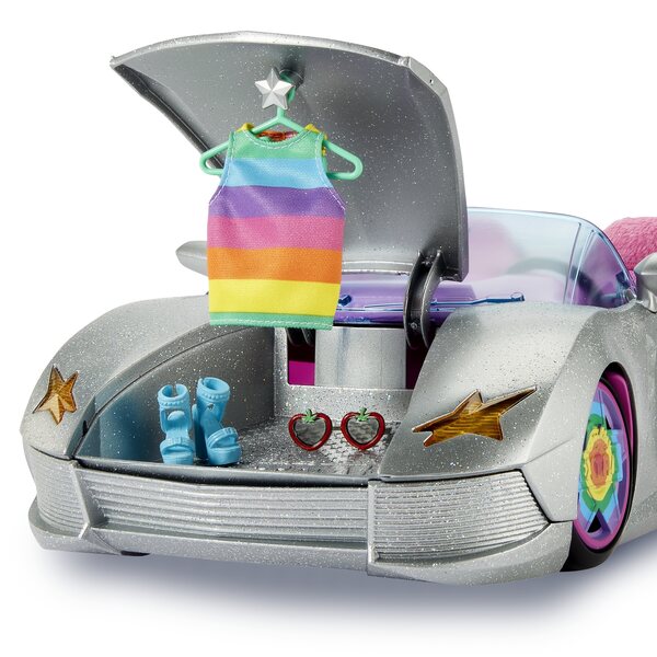 Barbie Extra Cabrio-Auto mit einzigartigen Details und Puppenzubehör