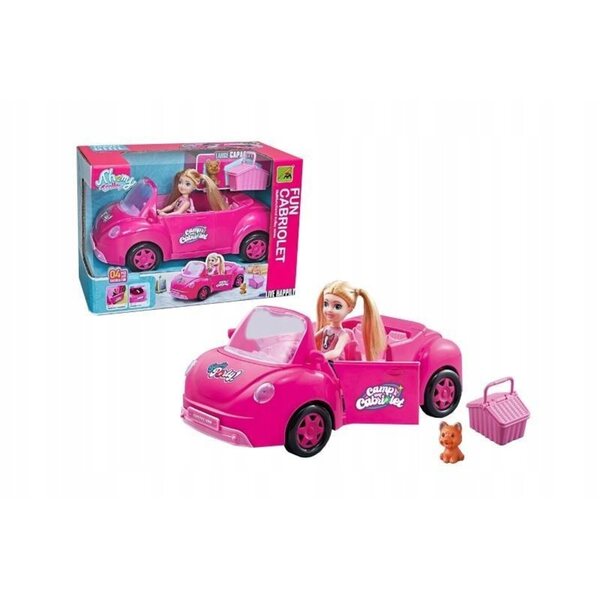 Bambola con auto cabriolet rosa For Fun 19 cm, gioco per bambini 3+