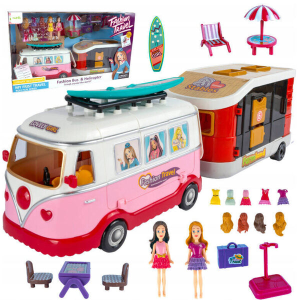Puppencamper mit Anhänger und Zubehör, kreatives und lehrreiches Spiel für Kinder