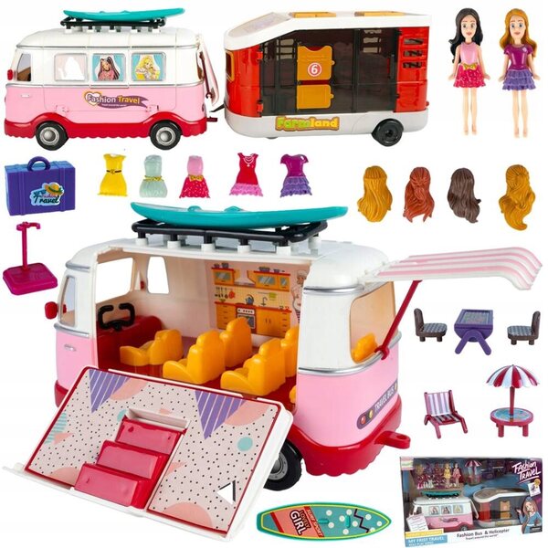 Puppencamper mit Anhänger und Zubehör, kreatives und lehrreiches Spiel für Kinder