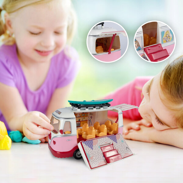 Puppencamper mit Anhänger und Zubehör, kreatives und lehrreiches Spiel für Kinder
