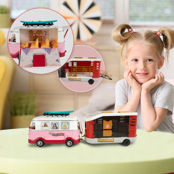 Puppencamper mit Anhänger und Zubehör, kreatives und lehrreiches Spiel für Kinder