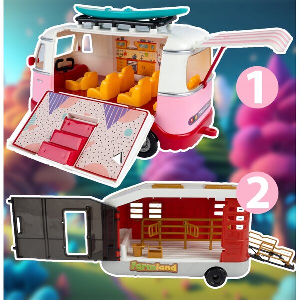 Kamper per Bambole con Rimorchio e Accessori, Casa Apribile e Set Completo