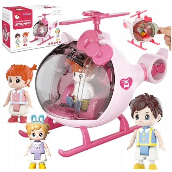 Helicopter giocattolo rosa con figurine e apertura anteriore, età 3+