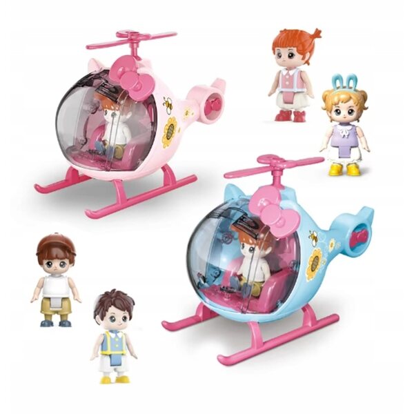 Helicopter giocattolo rosa con figurine e apertura anteriore, età 3+