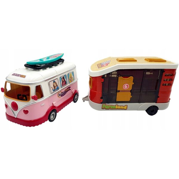 Autobus per Bambole Camper con Rimorchio e Luci LED, Gioco Creativo 3+