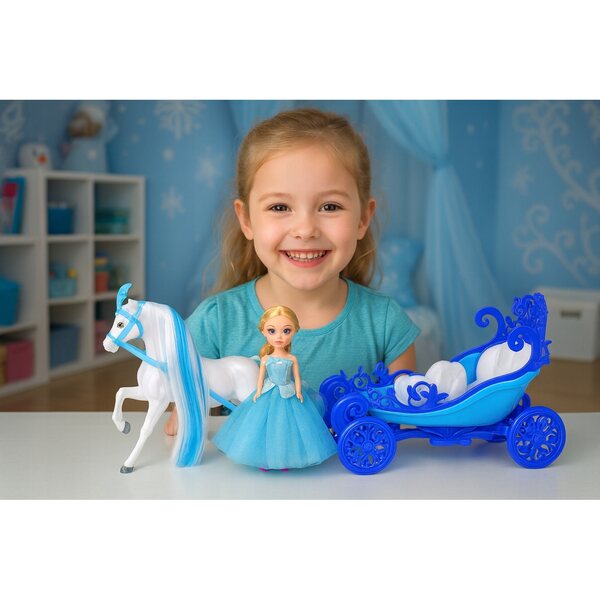 Kareta con cavallo bianco e bambola principessa set gioco per bambini 3+