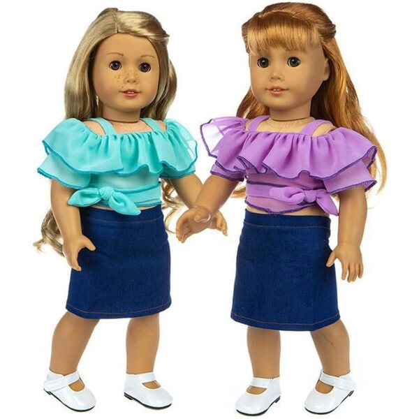 18-Zoll-Puppenkleidung – Lila Chiffon-Oberteil und Röcke – 2-teiliges Set