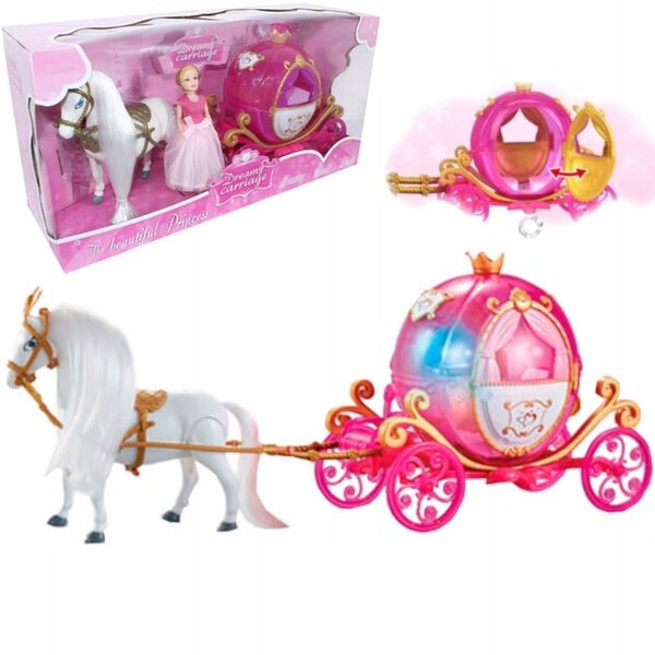 Kareta mit Puppe und wandelndem Pferd mit Geräuschen und Lichtern für Kinder ab 3 Jahren