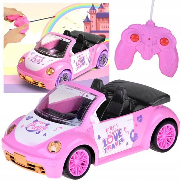 Funkgesteuertes rosa Cabrio-Auto für Mädchen ab 3 Jahren mit LED-Lichtern und einfacher Fernbedienung