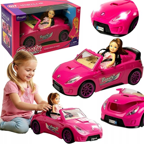 Rosa Kabriolet für Puppen mit Licht- und Soundeffekten, Spiel für Mädchen ab 3 Jahren