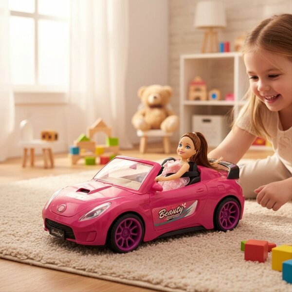 Rosa Kabriolet für Puppen mit Licht- und Soundeffekten, Spiel für Mädchen ab 3 Jahren