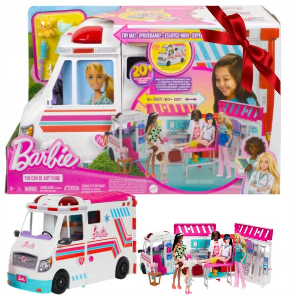 Barbie Karetka Mobilna 2in1 mit 20 Zubehörteilen – Klinik für Kinder ab 3+ Jahren