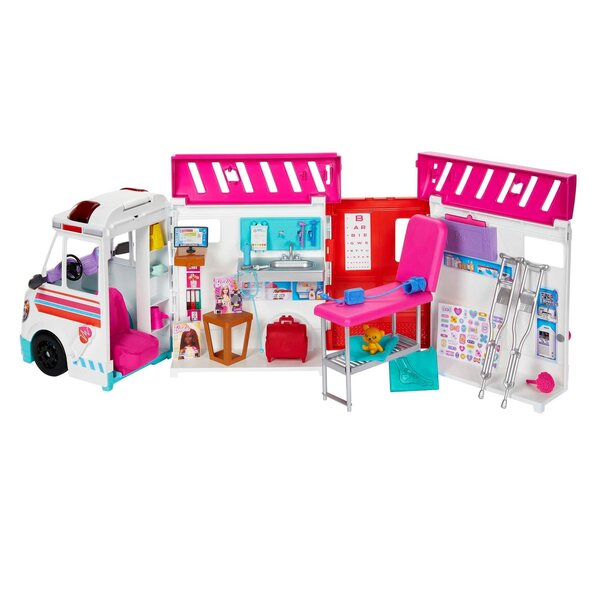 Barbie Karetka Mobilna 2in1 mit 20 Zubehörteilen – Klinik für Kinder ab 3+ Jahren