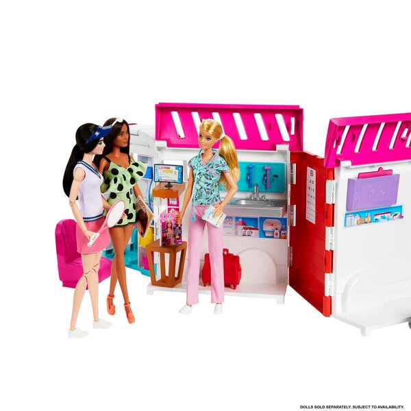 Barbie Karetka Mobilna 2in1 mit 20 Zubehörteilen – Klinik für Kinder ab 3+ Jahren