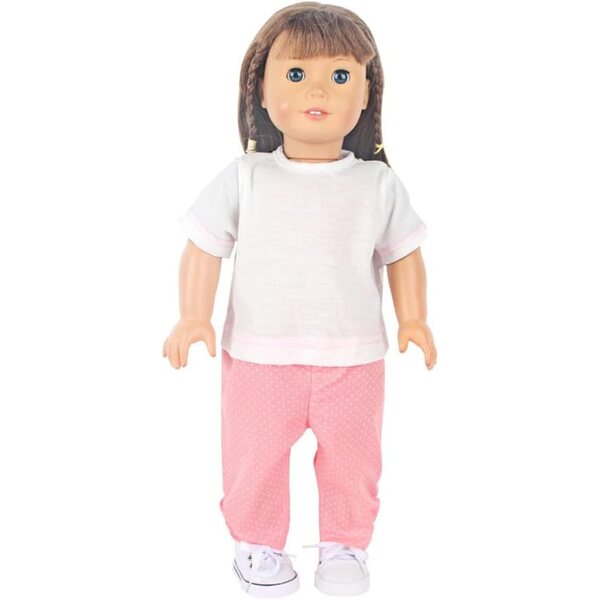 Kleidung für 18-Zoll-Puppen – 2-teiliges Set aus gepunktetem T-Shirt und Hose