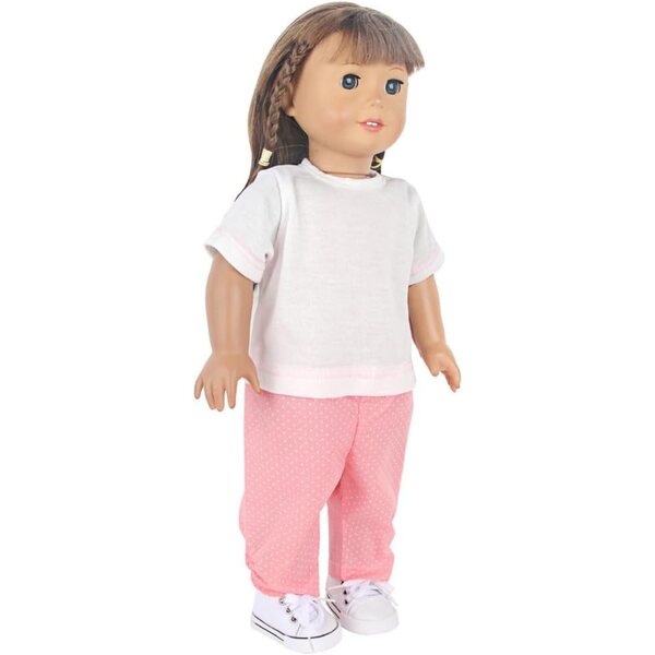 Kleidung für 18-Zoll-Puppen – 2-teiliges Set aus gepunktetem T-Shirt und Hose