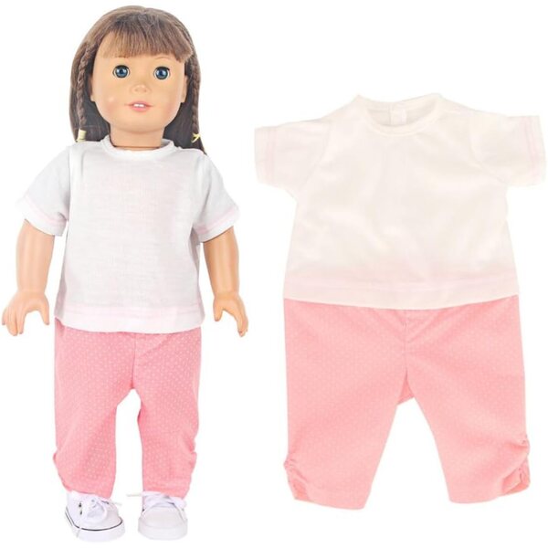 Kleidung für 18-Zoll-Puppen – 2-teiliges Set aus gepunktetem T-Shirt und Hose