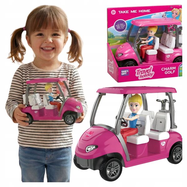 Puppe mit rosa Golfwagen und Zubehör für Mädchen ab 3 Jahren