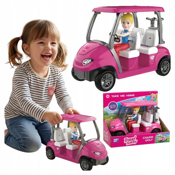 Puppe mit rosa Golfwagen und Zubehör für Mädchen ab 3 Jahren