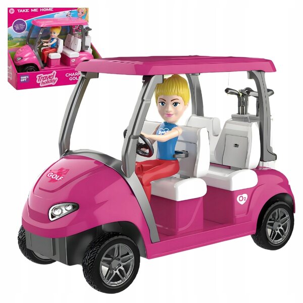 Puppe mit rosa Golfwagen und Zubehör für Mädchen ab 3 Jahren