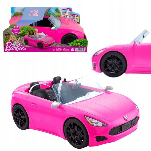 Rosa Barbie Cabriolet für Puppen, Sportwagen mit realistischen Details und Logo