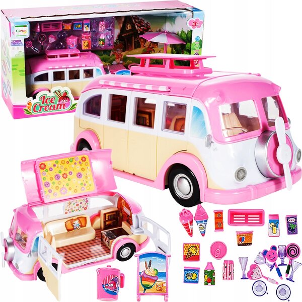 Ein Wohnmobil für Puppen, eine rosa Eisdiele, ein Auto mit 2-in-1-Zubehör für Kinder
