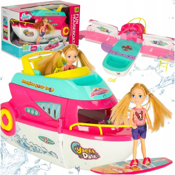 Zusammenklappbares Puppenboot mit Schwimmbad und Rutsche, kreatives Spiel für Kinder