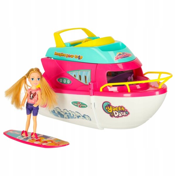 Zusammenklappbares Puppenboot mit Schwimmbad und Rutsche, kreatives Spiel für Kinder