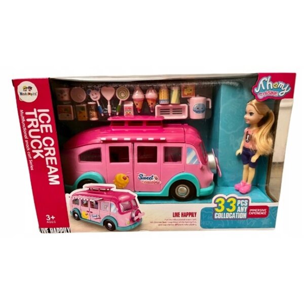 Kamper Food Truck 2 in 1 mit Puppe und 15 Zubehörteilen für kreatives Spielen