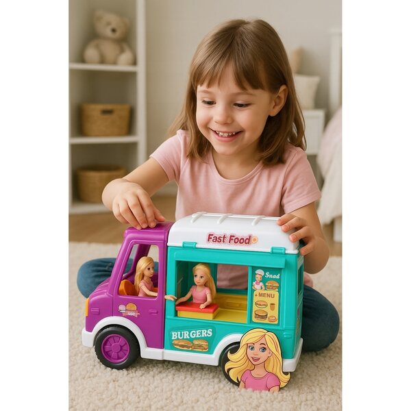 Food Truck und Camper 2in1 Truck-Spiel für Kinder für rosa Puppen
